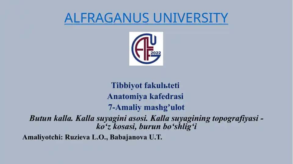 Kallasuyagi topografiyasi va burunbo‘shlig‘i bilan bog‘liq amaliy mashg‘ulotlar