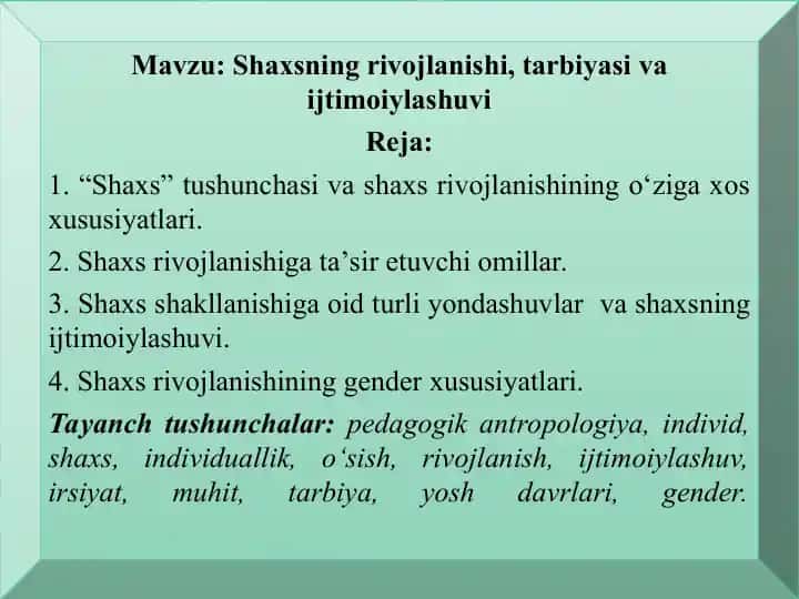 2-ilova: Shaxsning rivojlanishi, tarbiyasi va ijtimoiylashuvi