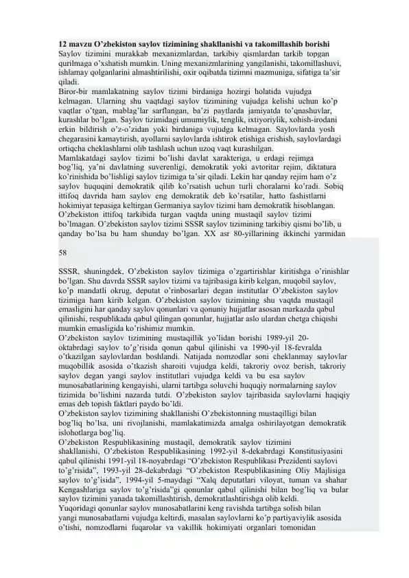 O’zbekiston saylov tizimining shakllanishi va takomillashib borishi