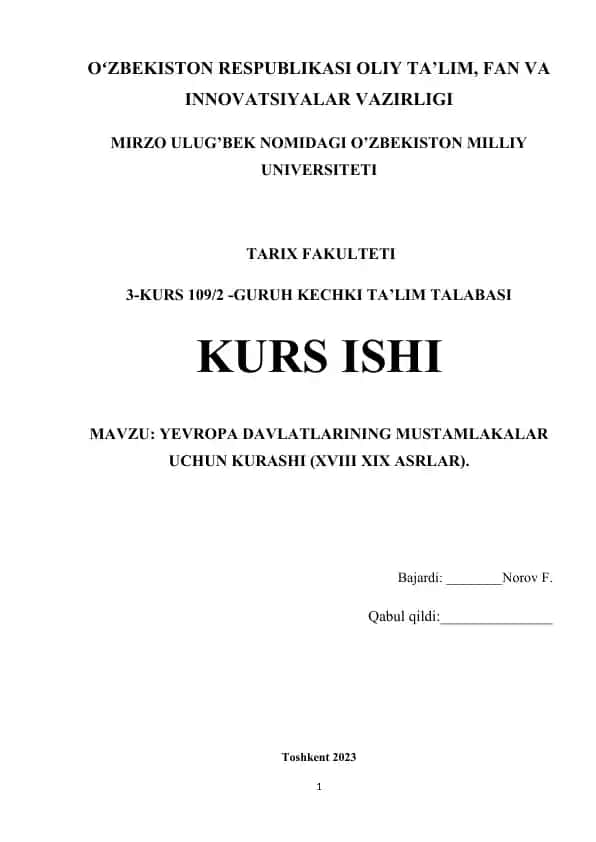 Yevropa davlatlarining mustamlakalar uchun kurashi (XVIII–XIX asrlar)