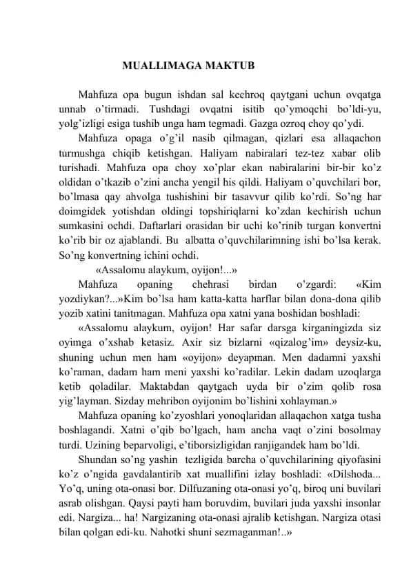 Konvert ustida mavzusi
