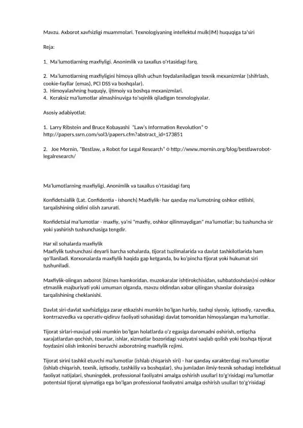 Maxfiylik va Axborot xavfsizligi muammolari