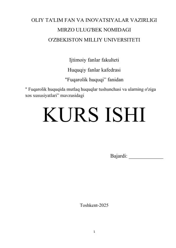 Fuqarolik huquqida mutlaq huquqlar tushunchasi va ularning o'ziga xos xususiyatlari