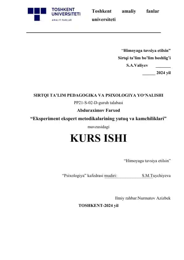Eksperiment ekspert metodikalarining yutuq va kamchiliklari