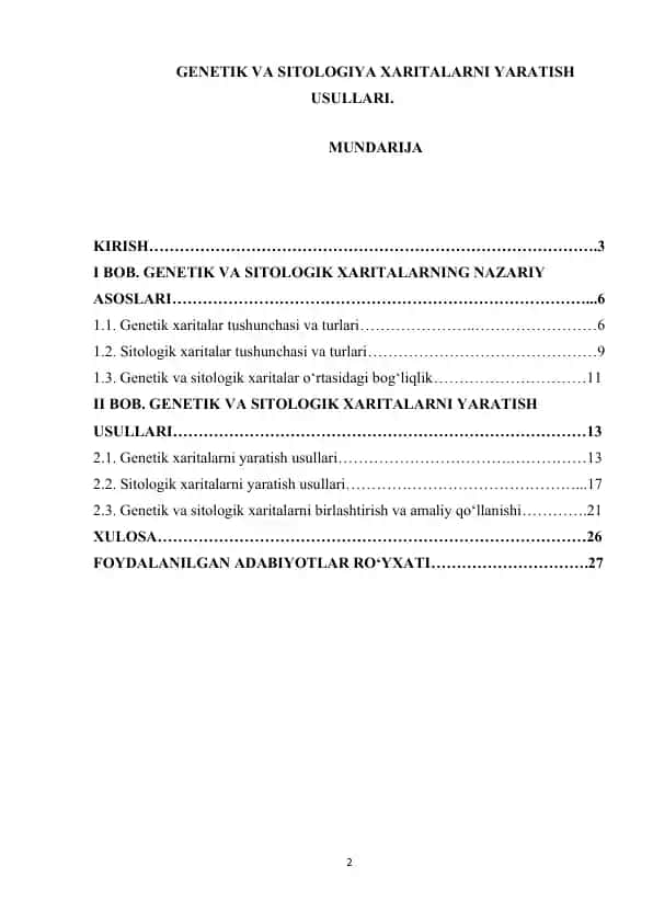 GENETIK VA SITOLOGIYA XARITALARNI YARATISH USULLARI