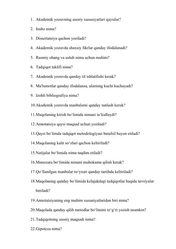 Akademik Yozuvning Asosiy Xususiyatlari