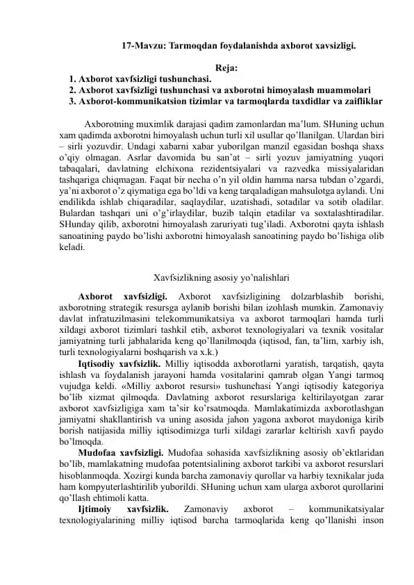 Axborot xavfsizligi