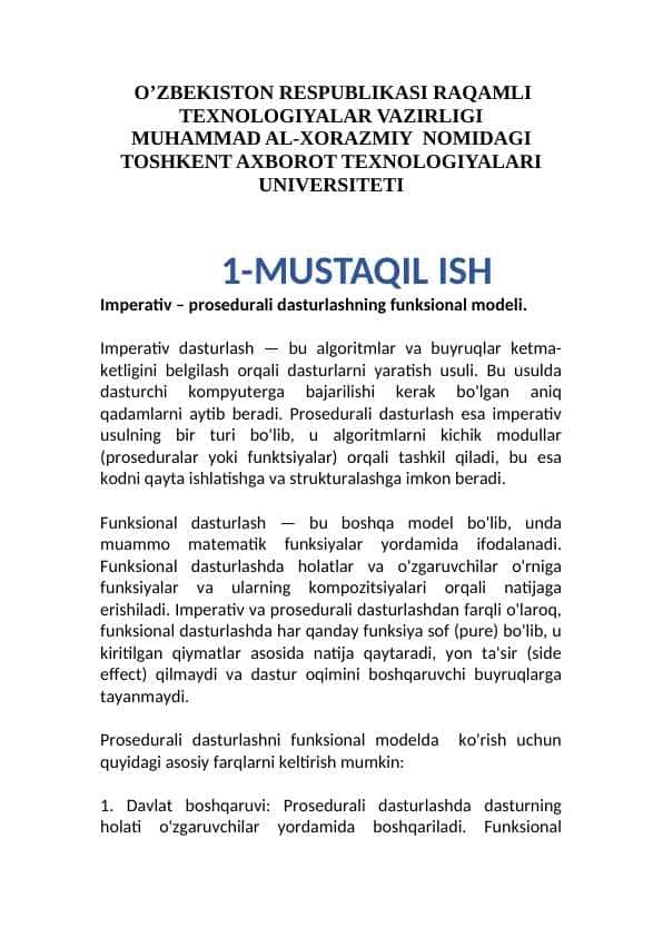 Imperativ – prosedurali dasturlashning funksional modeli