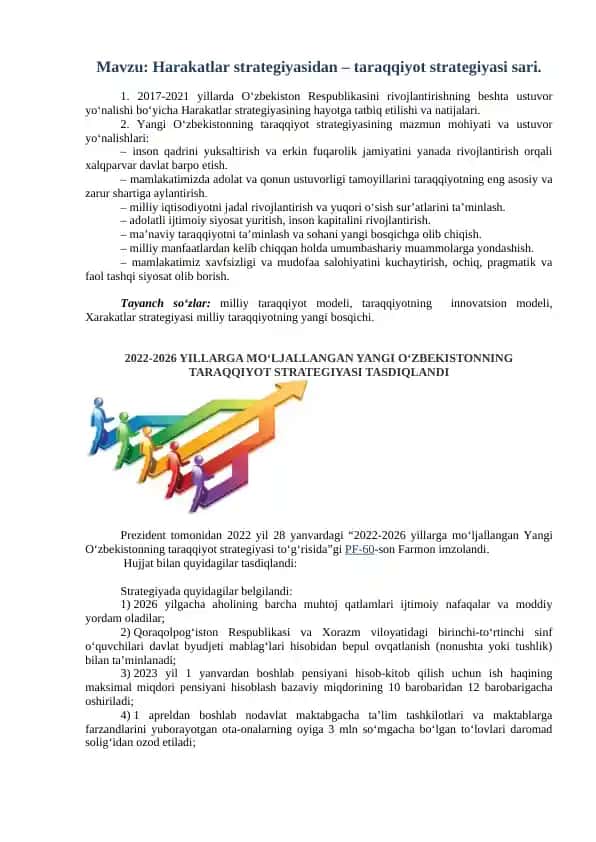 Harakatlar strategiyasidan – taraqqiyot strategiyasi sari
