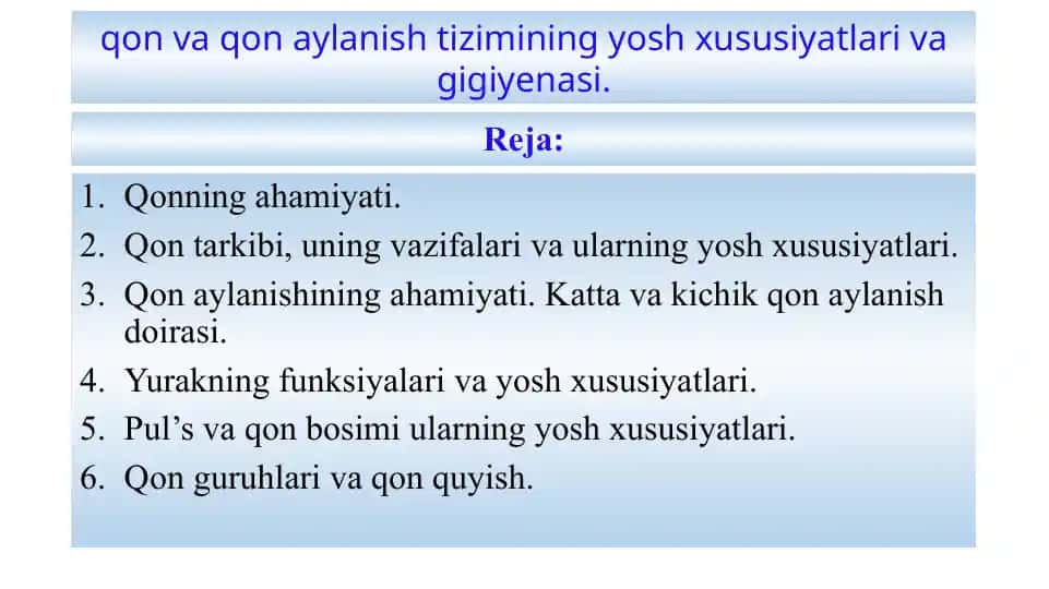 Qon tizimining yosh xususiyatlari