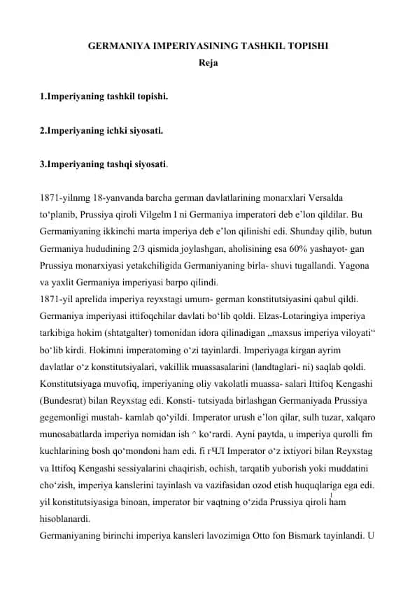 GERMANIYA IMPERIYASINING TASHKIL TOPISHI