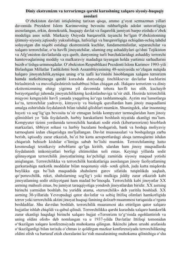 Diniy ekstremizm va terrorizmga qarshi kurashning xalqaro siyosiy-huquqiy asoslari