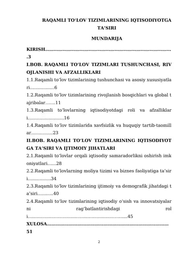 RAQAMLI TOʻLOV TIZIMLARINING IQTISODIYOTGA TA’SIRI