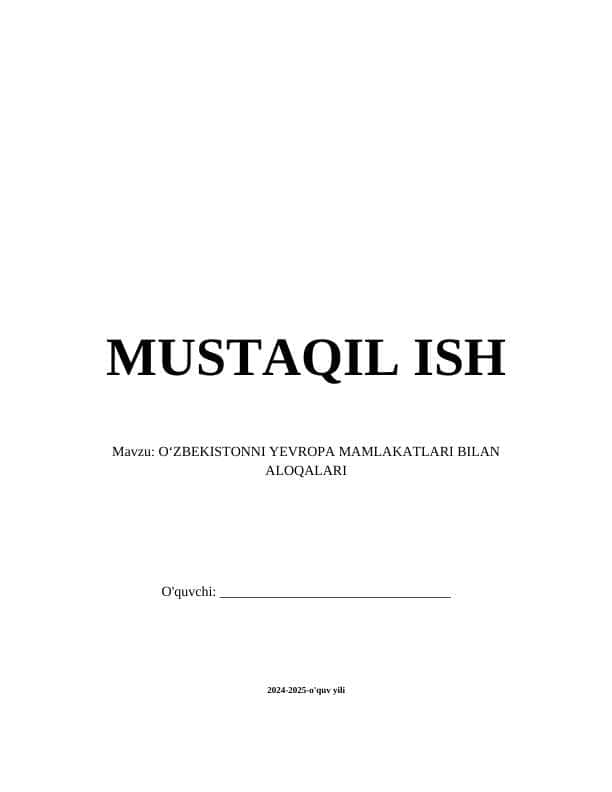 Oʻzbekistonni Yevropa mamlakatlari bilan aloqalari