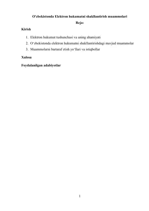 O'zbekistonda Elektron hukumatni shakllantirish muammolari