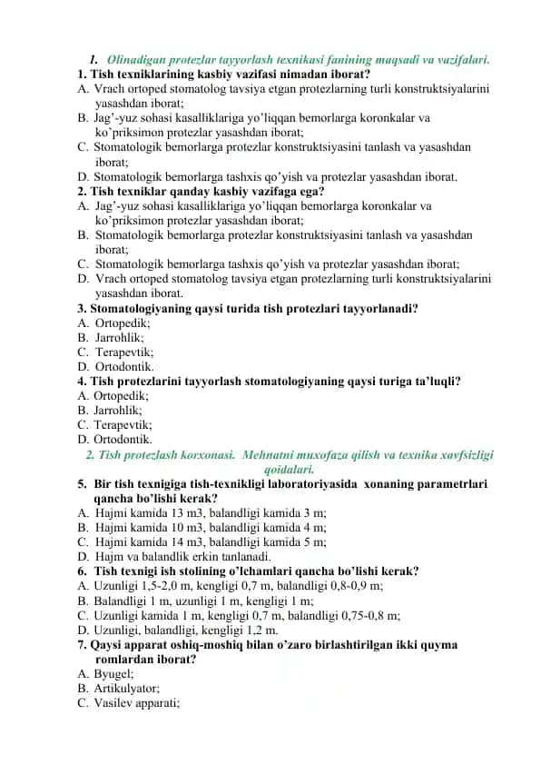 Tish protezlar tayyorlash texnikasi