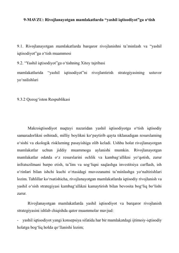 Yashil iqtisodiyotga o‘tish