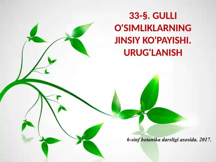 GULLI O'SIMLIKLARNING JINSIY KO'PAYISHI. URUG'LANISH