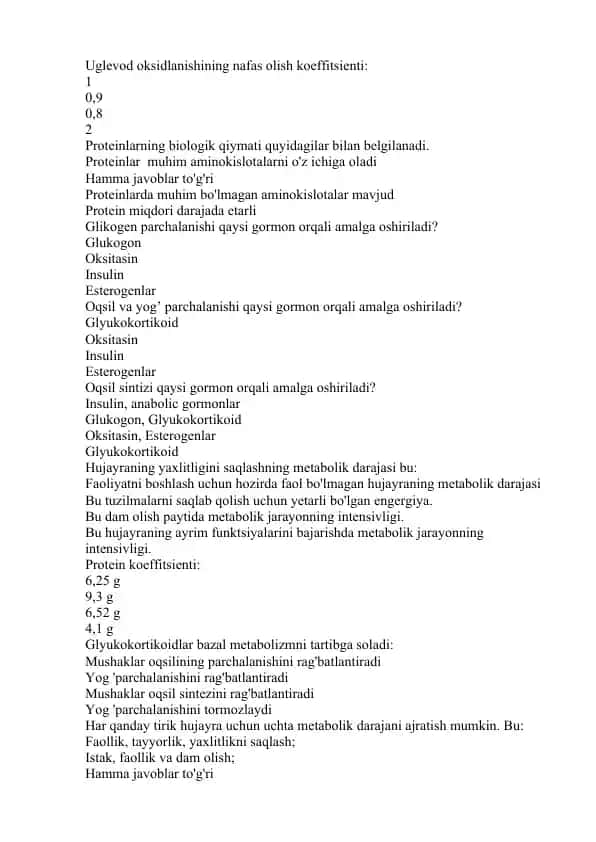 Uglevod oksidlanishining nafas olish koeffitsienti