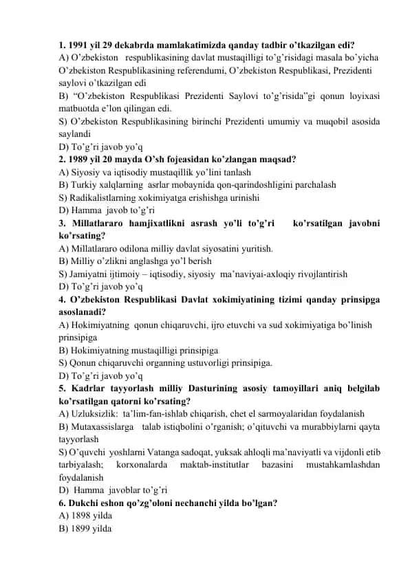 O'zbekiston Respublikasi Mustaqillik Referati