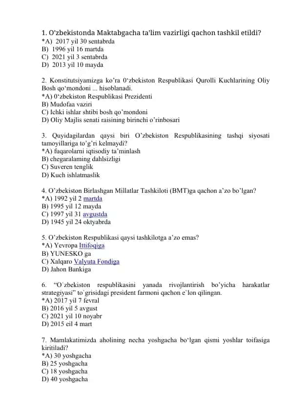 O'zbekiston Respublikasining tashqarisi va xalqaro ta'limasi