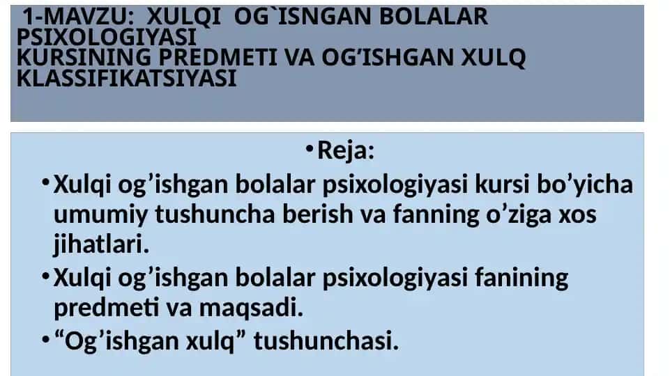 Xulqi Og'ishgan Bolalar Psixologiyasi Kursi