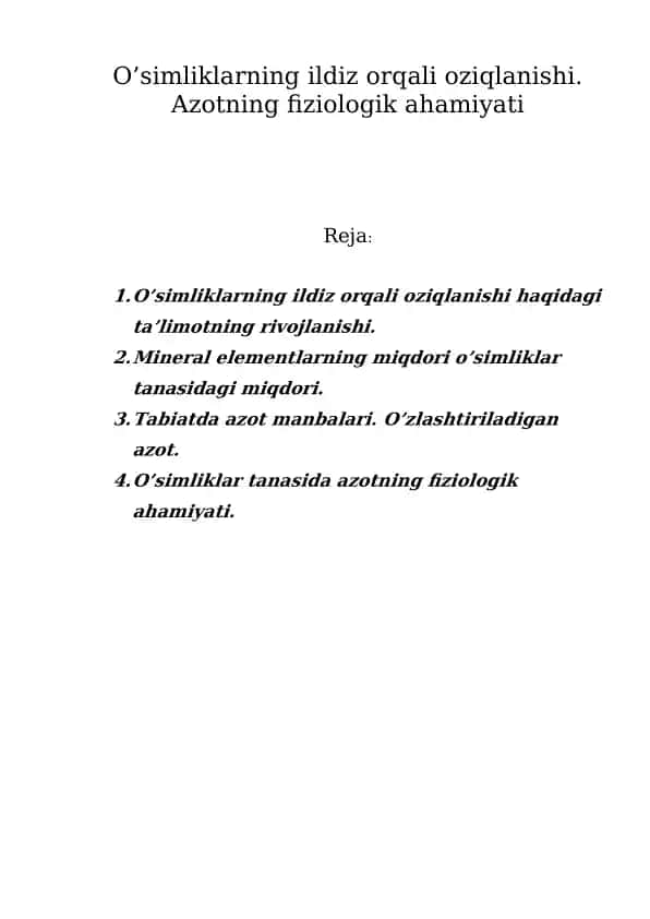 O’simliklarning ildiz orqali oziqlanishi