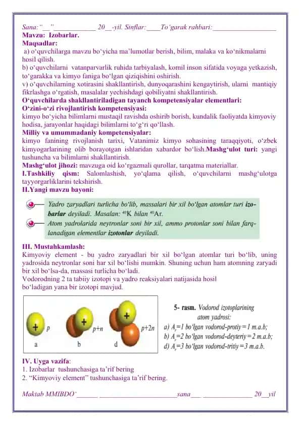 Kimyo fanidagi izobarlar mavzusi