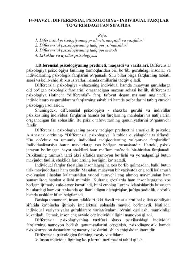 DIFFERENSIAL PSIXOLOGIYa - INDIVIDUAL FARQLAR