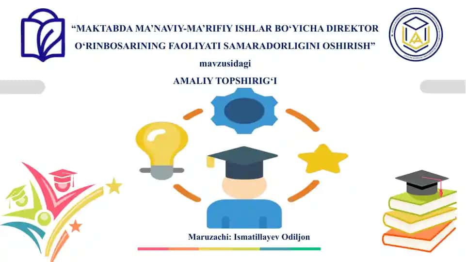 "MAKTABDA MA’NAVIY-MA’RIFIY ISHLAR BO‘YICHA DIREKTOR O‘RINBOSARINING FAOLIYATI SAMARADORLIGINI OSHIRISH"