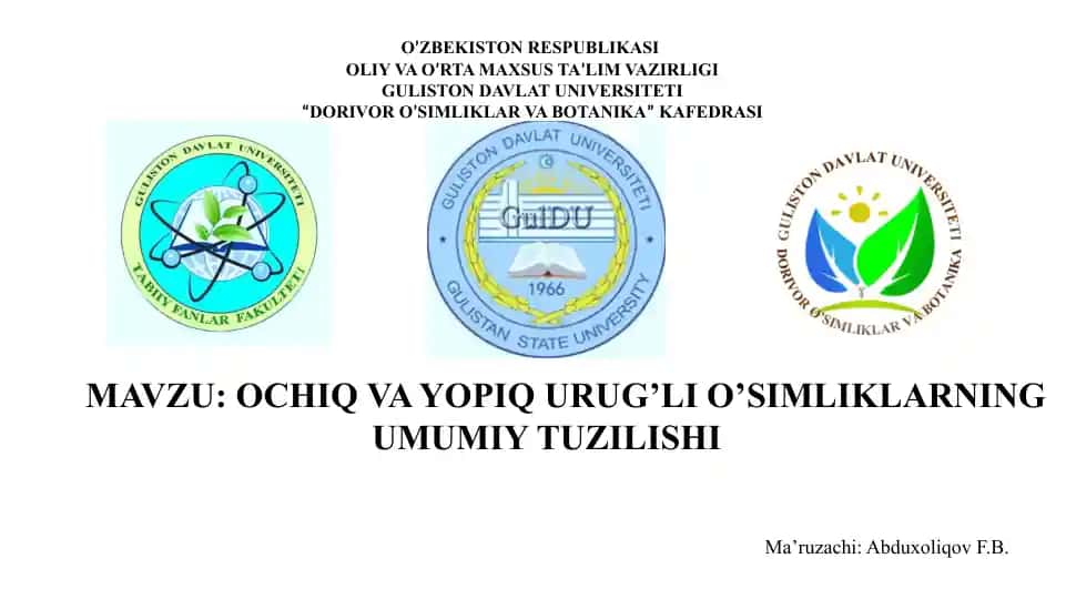 OCHIQ VA YOPIQ URUG’LI O’SIMLIKLARNING UMUMIY TUZILISHI