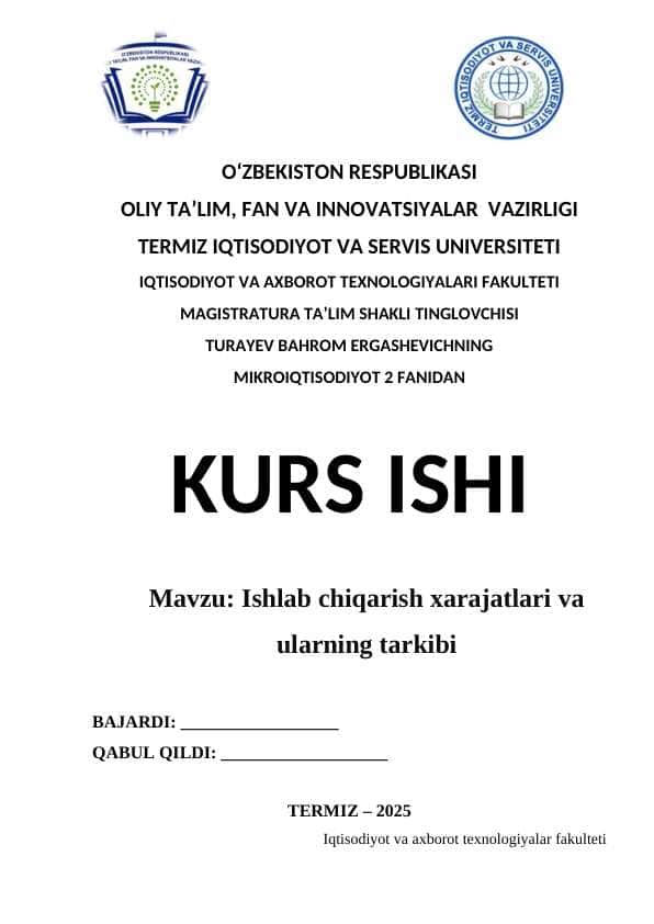 Mikroiqtisodiyot 2 fanidan ish