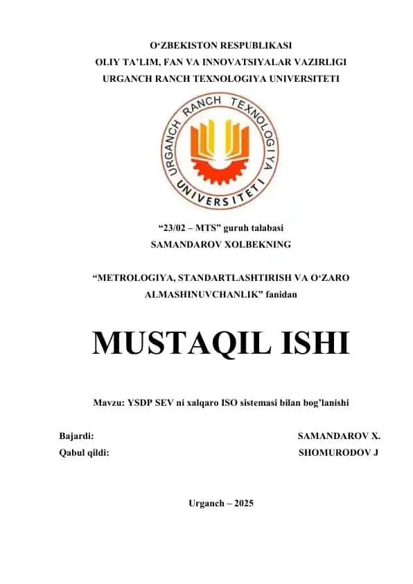 YSDP SEV ni xalqaro ISO sistemasi bilan bog’lanishi