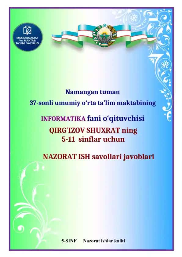 Nazorat ishlar kaliti (INFORMATIKA fani uchun)