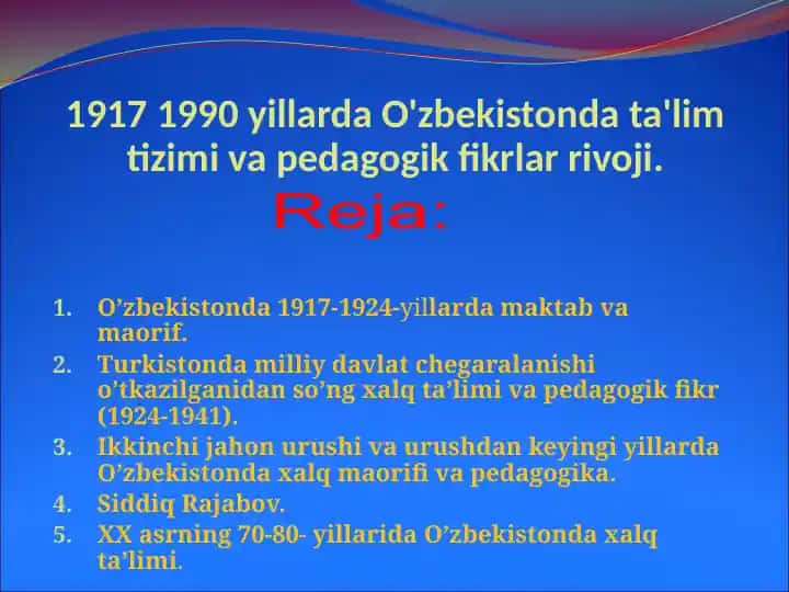 O'zbekiston ta'lim tizimi va pedagogik fikrlar tarixi