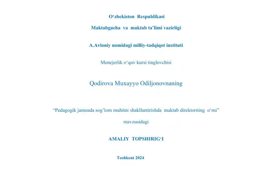Pedagogik jamoada sog'lom muhitni shakllantirishda maktab direktorning o‘rni