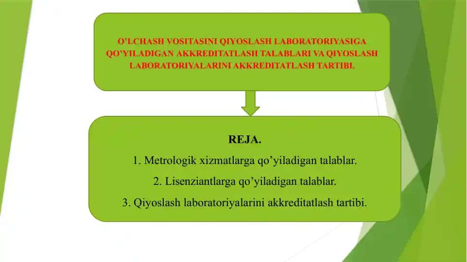 O'LCHASH VOSITASINI QIYOSLASH LABORATORIYASIGA QO’YILADIGAN AKKREDITATLASH TALABLARI VA QIYOSLASH LABORATORIYALARINI AKKREDITATLASH TARTIBI