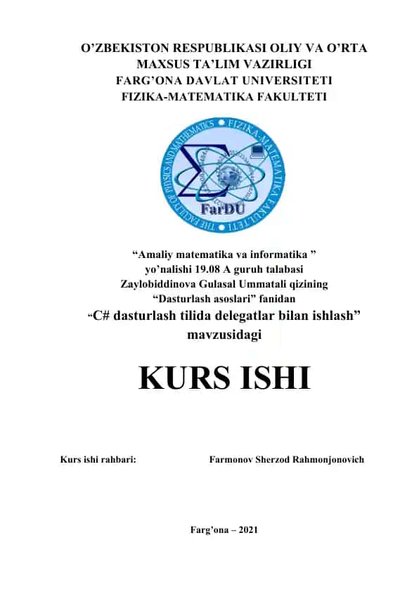 C# dasturlash tilida delegatlar bilan ishlash