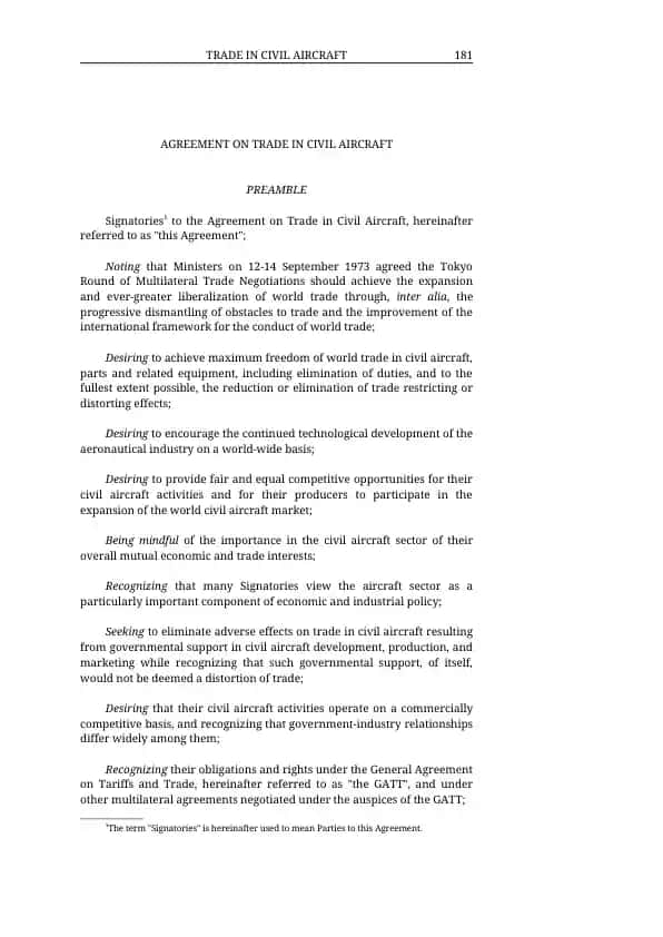 AGREEMENT ON TRADE IN CIVIL AIRCRAFT