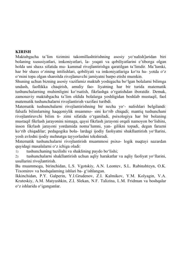 Maktabgacha ta'lim tizimini takomillashtirish