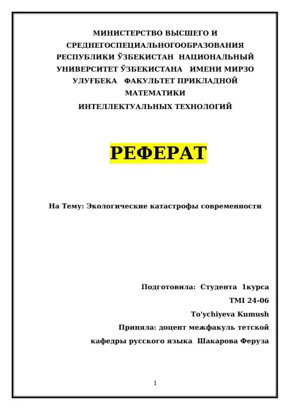 Реферат "Экологические катастрофы современности"