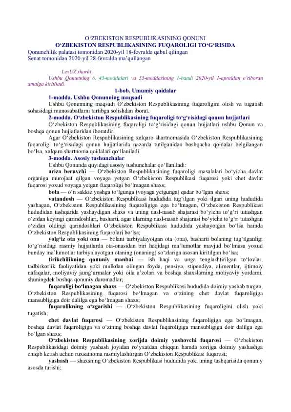 O‘zbekiston Respublikasining Qonuni