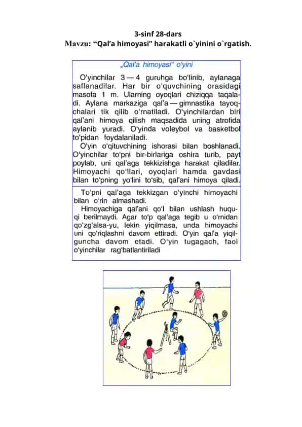 “Qal’a himoyasi” harakatli o`yini