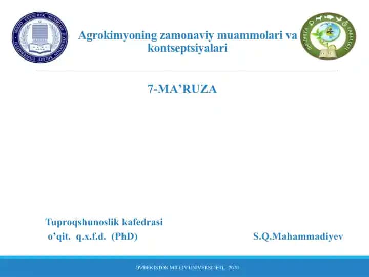 Agrokimyoning zamonaviy muammolar va kontseptsiyalari