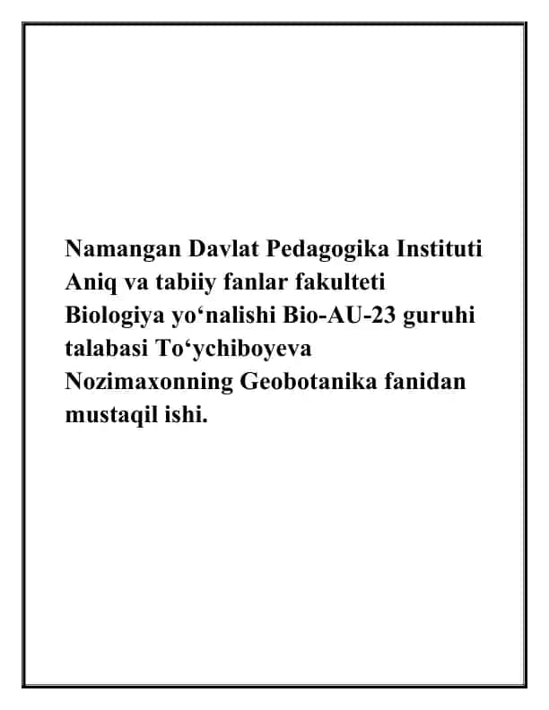 Geobotanika fanidan mustaqil ish