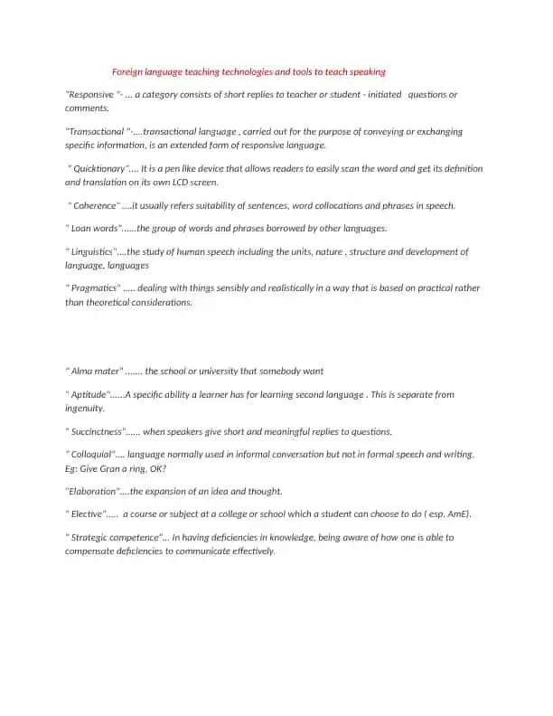 Foreign language teaching technologies and tools to teach speaking
