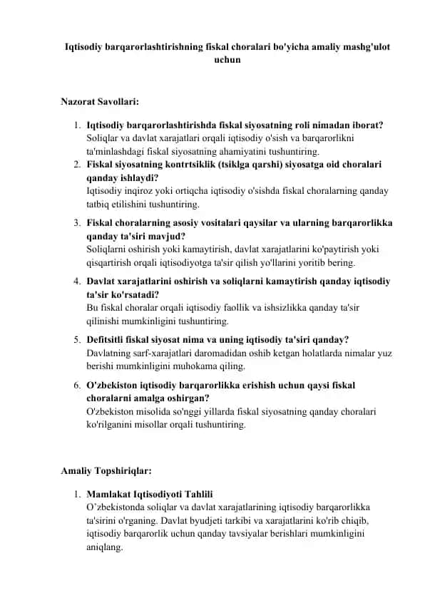 Fiskal siyosat choralari
