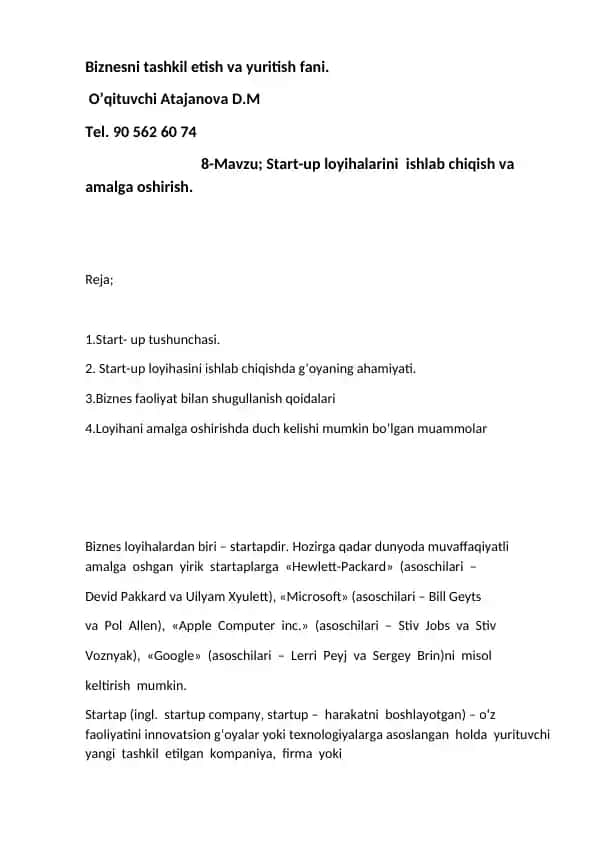 Biznesni tashkil etish va yuritish fani
