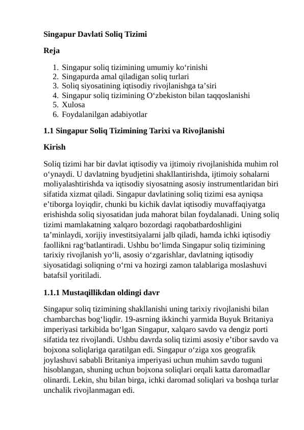 Singapur Davlati Soliq Tizimi