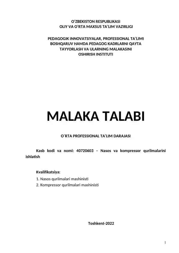 Nasos va kompressor qurilmalarini ishlatish